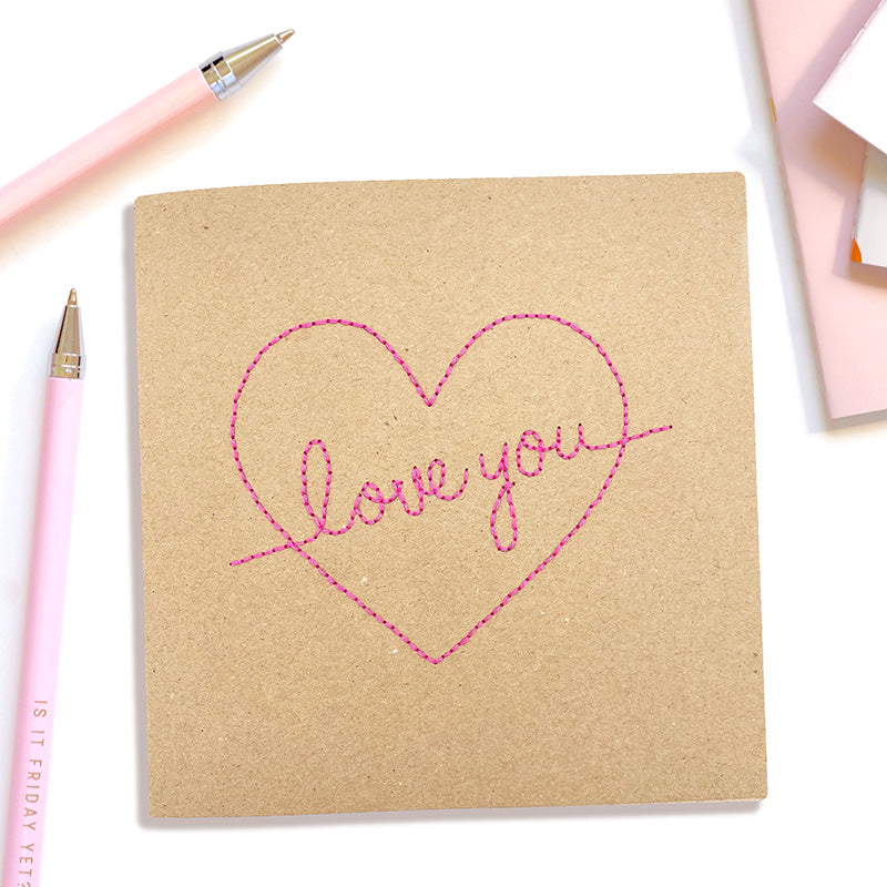 Stitched Valentine Card - Lazy May Embroidery