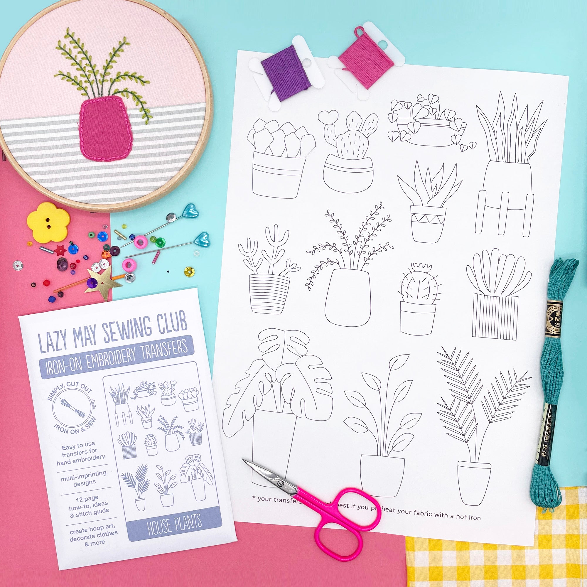 House Plants: Embroidery Patterns (iron-on transfers) – Lazy May Sewing Club