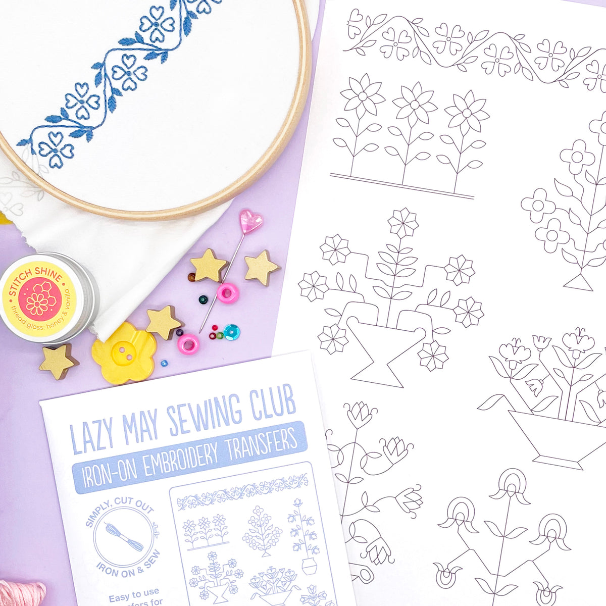 Botanicals: Botanical Embroidery Patterns (iron-on transfers) – Lazy May  Sewing Club