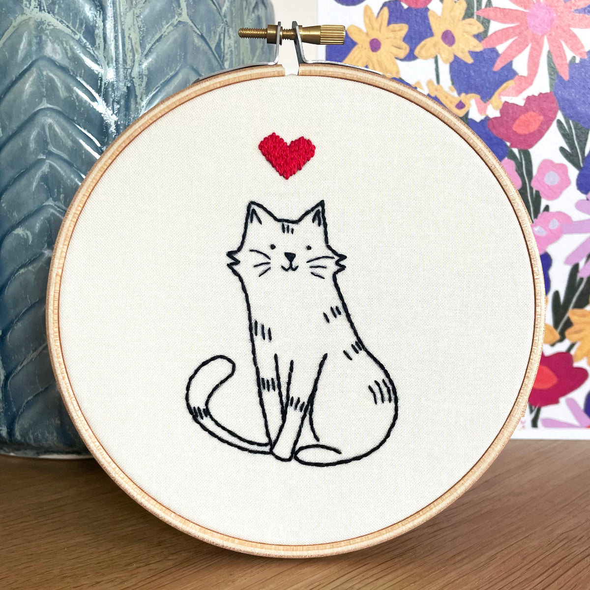 Cat Lover Embroidery Kit for Beginners, Pre Printed Embroidery Kit