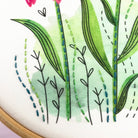 close up of embroidery stitches used in floral embroidery kit
