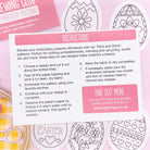 Instruction card for using stick and stitch Easter embroidery patterns. Easy-to-use dissolving embroidery transfers for modern Easter egg and bunny designs.