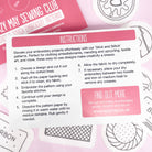 Instruction sheet for Lazy May’s British biscuit stick and stitch embroidery patterns, detailing how to use dissolving embroidery designs for fabric embellishments and modern embroidery projects.