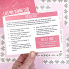 Instructions card from Lazy May Sewing Club with details on how to use Stick & Stitch patterns.