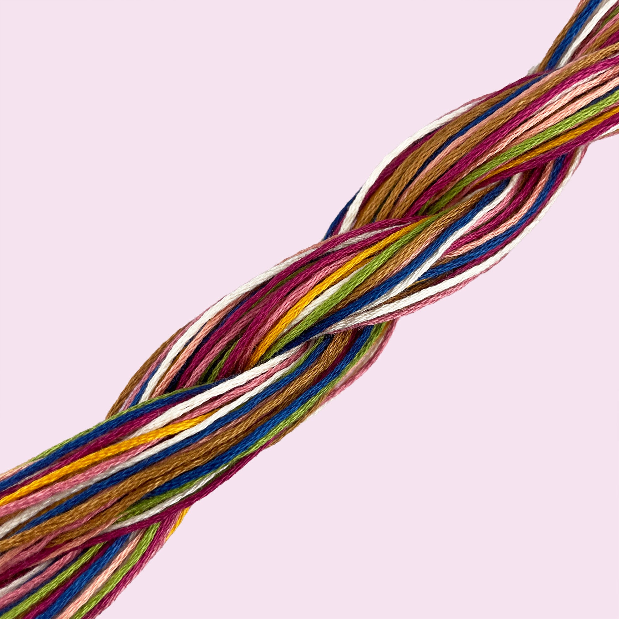 Colorful natural threads twisted together for embroidery and beginner-friendly craft projects
