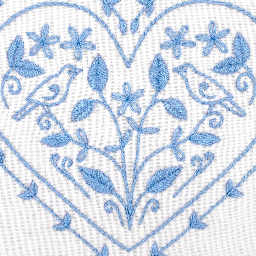 Hearts and Birds (blue): Modern Embroidery Kit - Lazy May Embroidery