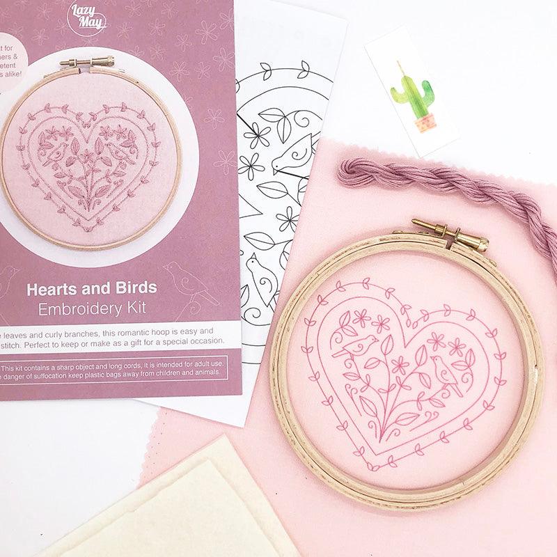 Hearts and Birds: Modern Embroidery Kit - Lazy May Embroidery