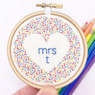 Rainbow Personalised Heart Embroidery Kit - Lazy May Embroidery