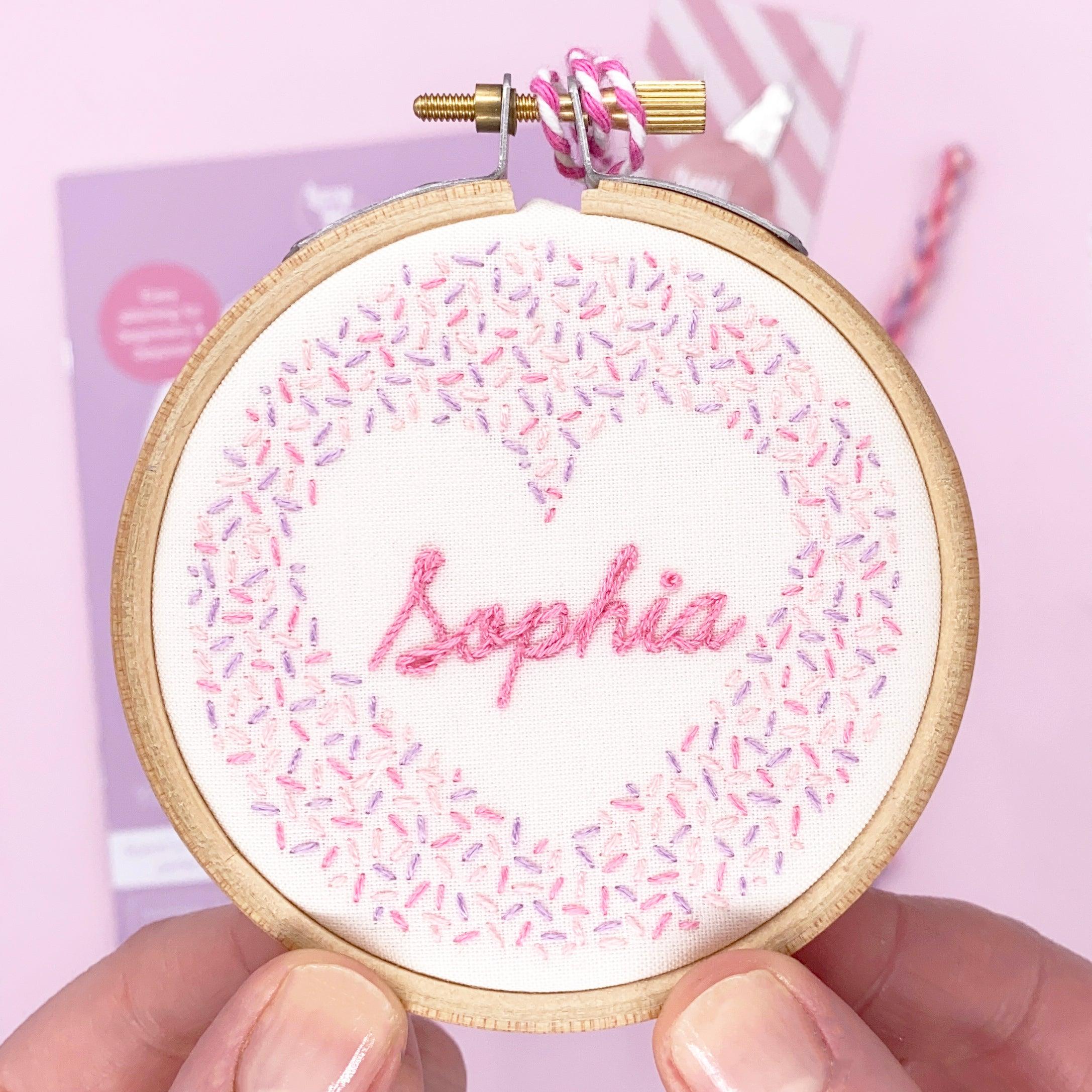 Pink Personalised Heart: Modern Embroidery Kit - Lazy May Embroidery