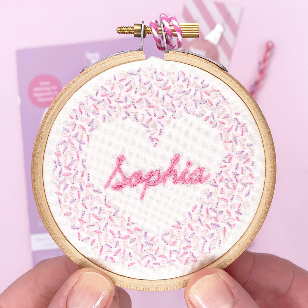 Pink Personalised Heart: Modern Embroidery Kit - Lazy May Embroidery