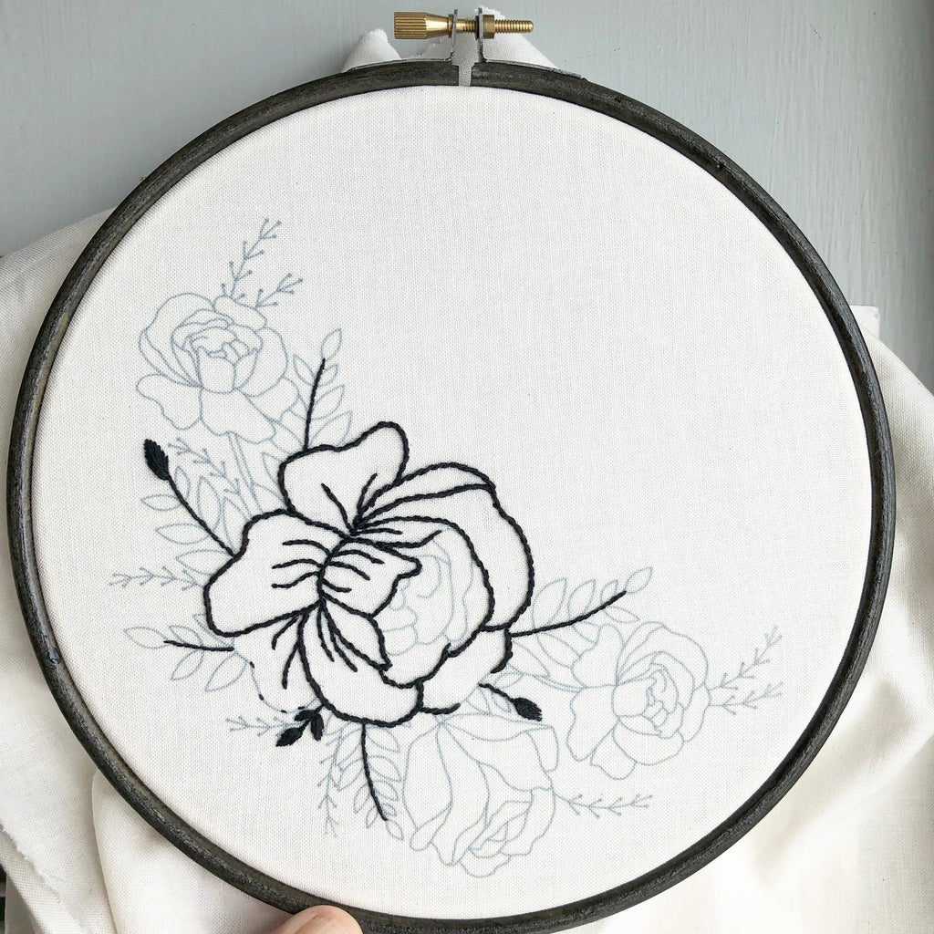 Black Rose Bouquet: Modern Floral Embroidery Kit - Lazy May Embroidery