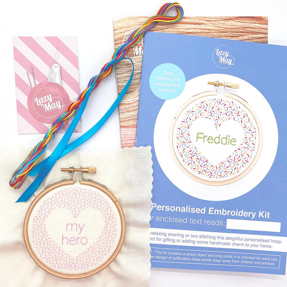 Rainbow Personalised Heart Embroidery Kit - Lazy May Embroidery