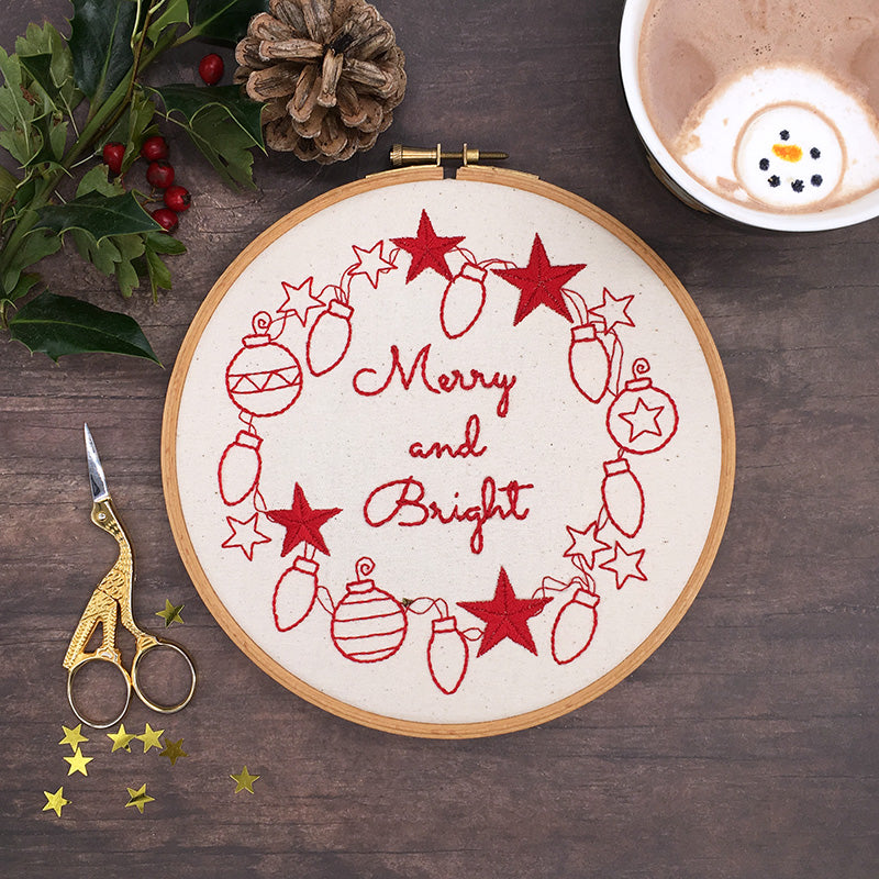Hand Embroidered Christmas Wreath - Lazy May Embroidery