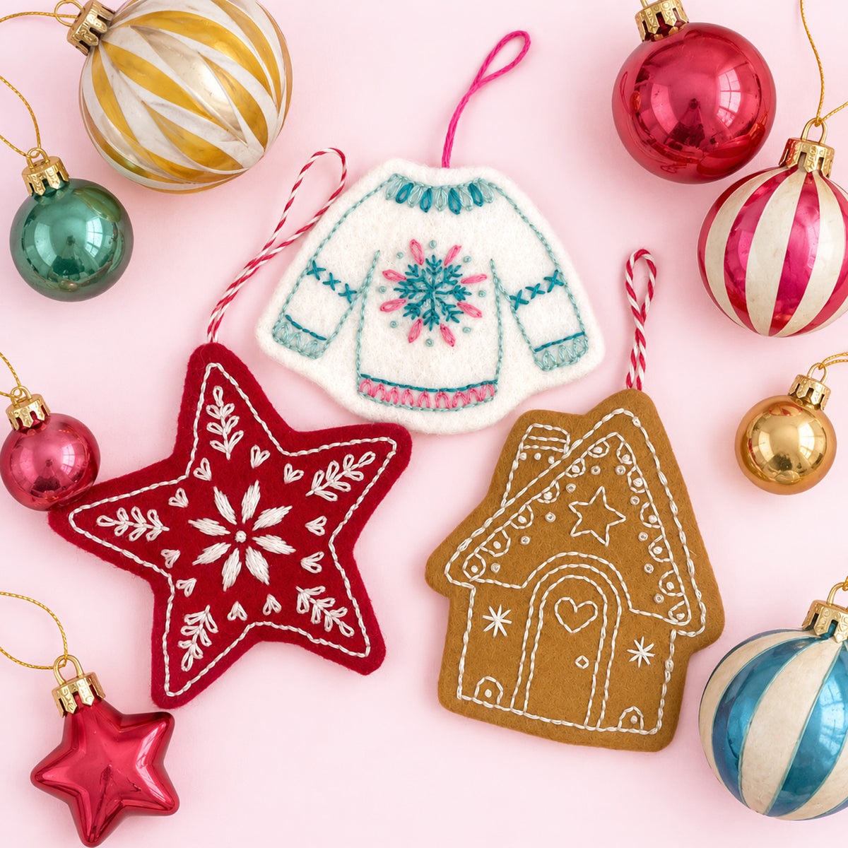 Handmade Christmas embroidery projects and decorations