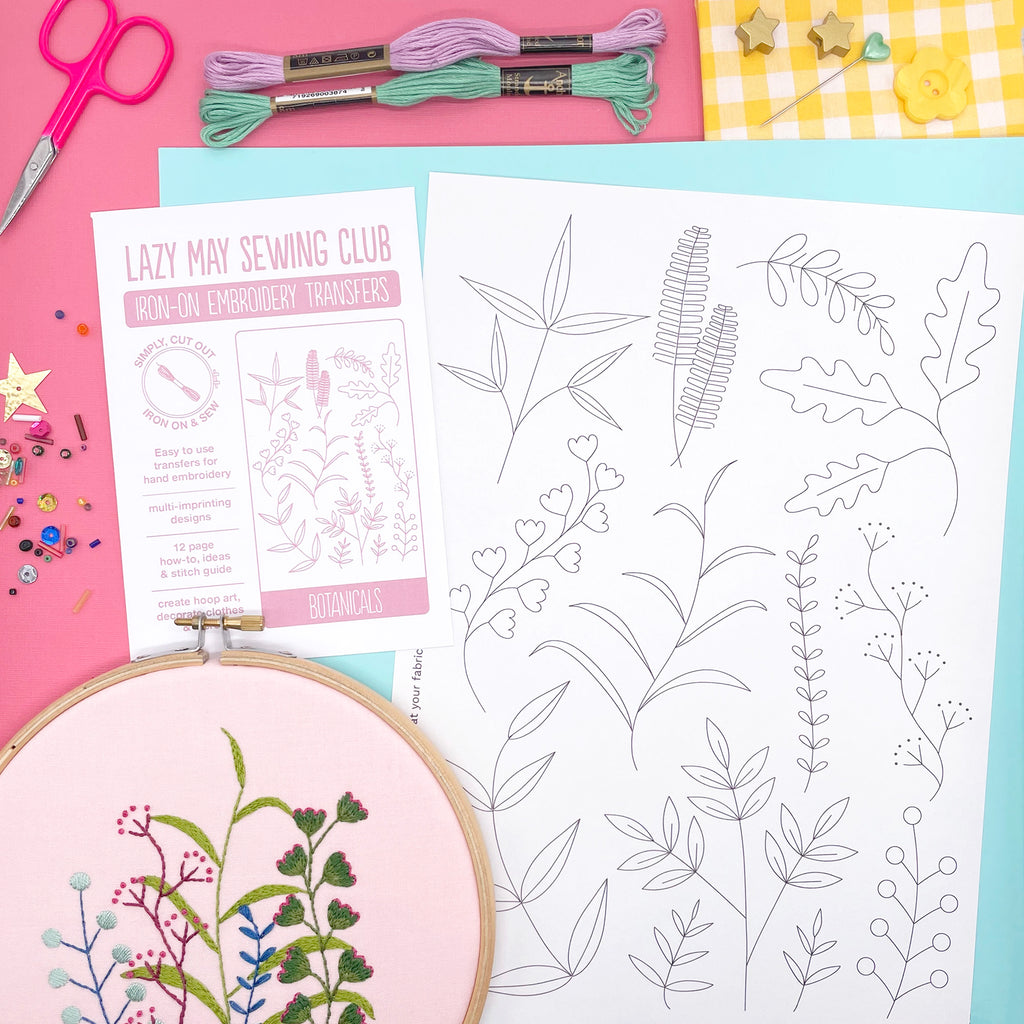 Modern Hand Embroidery Designs  Kits and Iron On Embroidery Transfers –  Lazy May Sewing Club