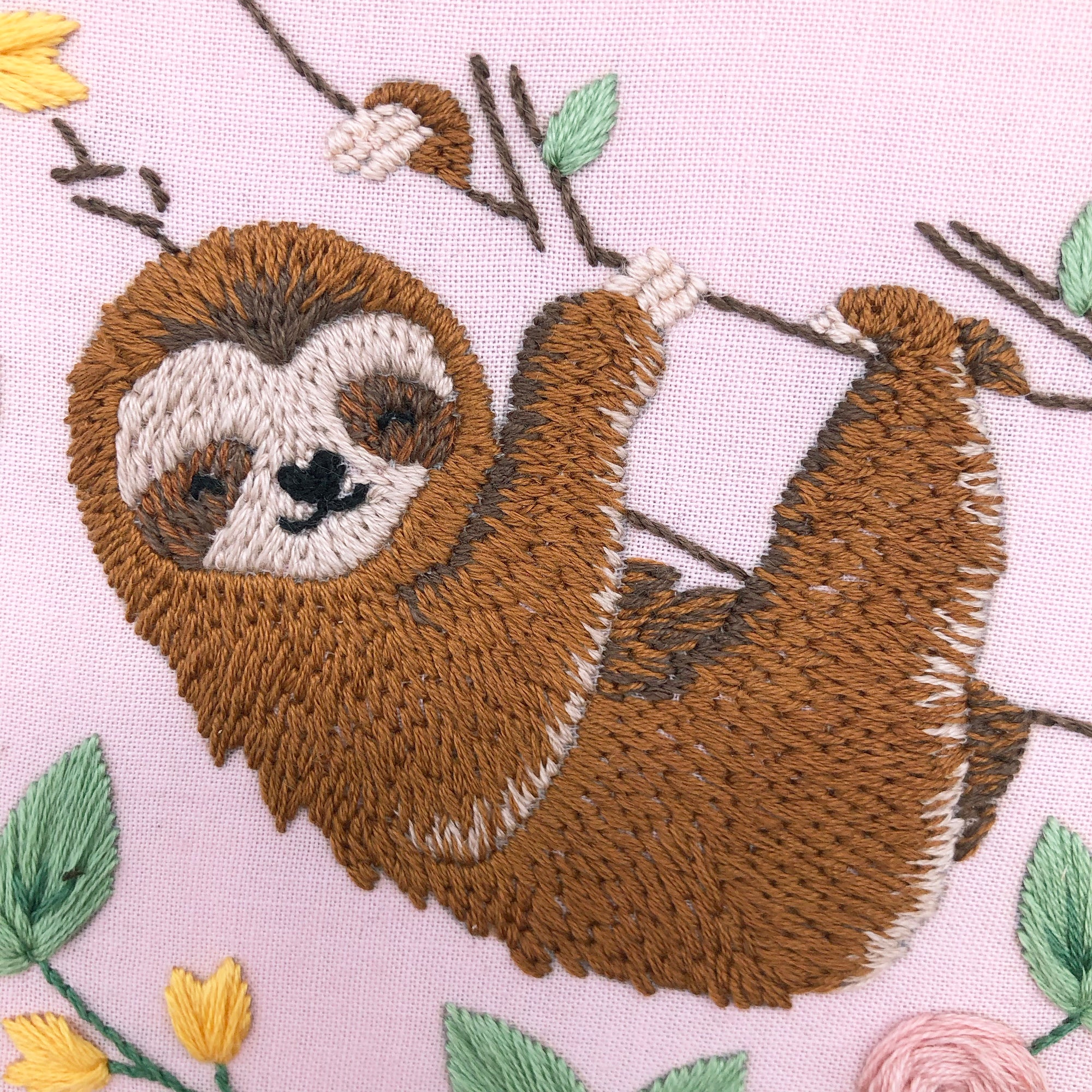 Happy Sloth: Modern Floral Embroidery Kit – Lazy May Sewing Club