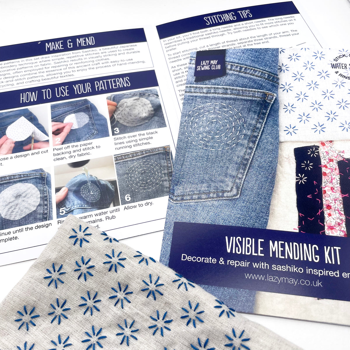 Visible Mending Kit: Sashiko-Style Set 1 | Lazy May – Lazy May Sewing Club