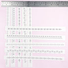 Set of decorative border designs on a pink background with a ruler at the top.