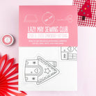 Lazy May Sewing Club stick & stitch embroidery patterns on a pink background