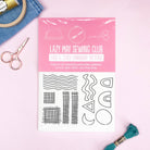 Slow Stitching Textures: Stick and Stitch Embroidery Patterns shown with scissors, thread, and embroidery hoop on pink background