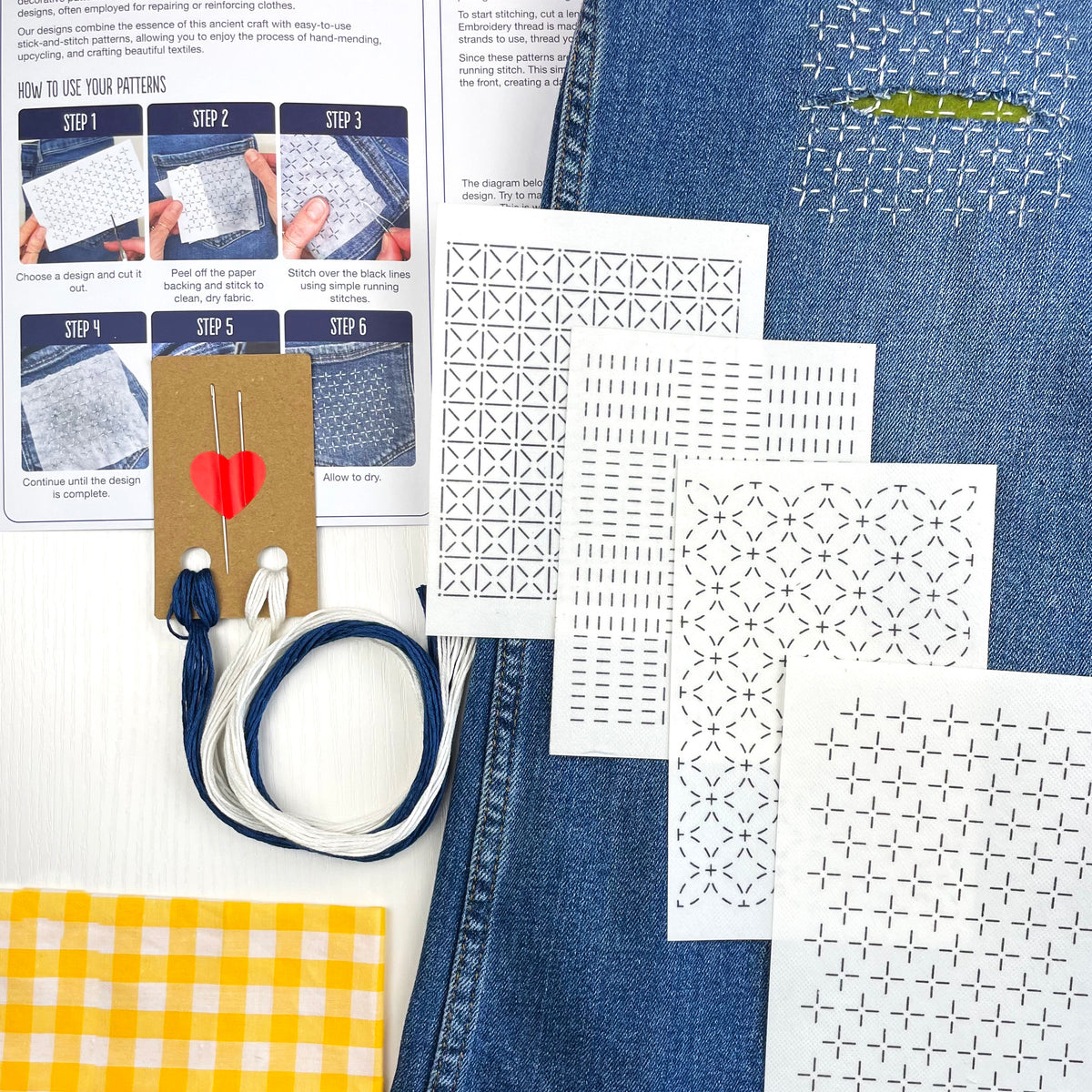 Visible Mending Kit (Set 2): Sashiko Inspired Stick & Stitch Patterns ...