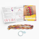 DIY chevron bracelet kit contents: embroidery thread, step-by-step instructions, and crafting supplies. A fun and easy craft gift idea.