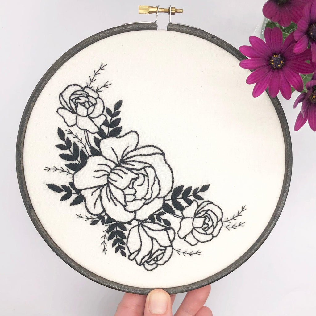 Black Rose Bouquet: Modern Floral Embroidery Kit - Lazy May Embroidery