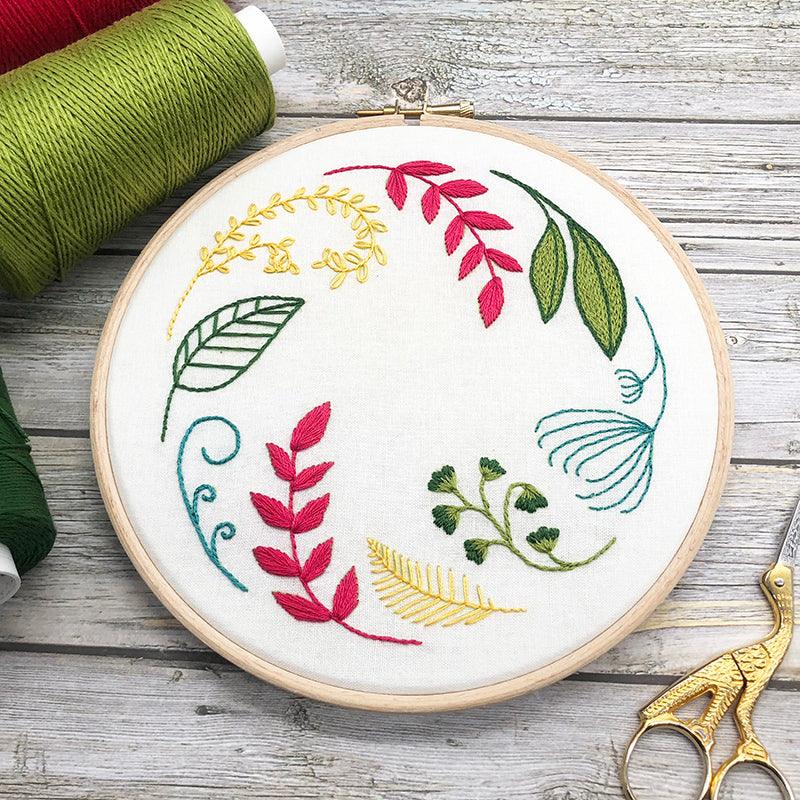 Leaf Wreath Ivory: Modern Floral Embroidery Kit - Lazy May Embroidery