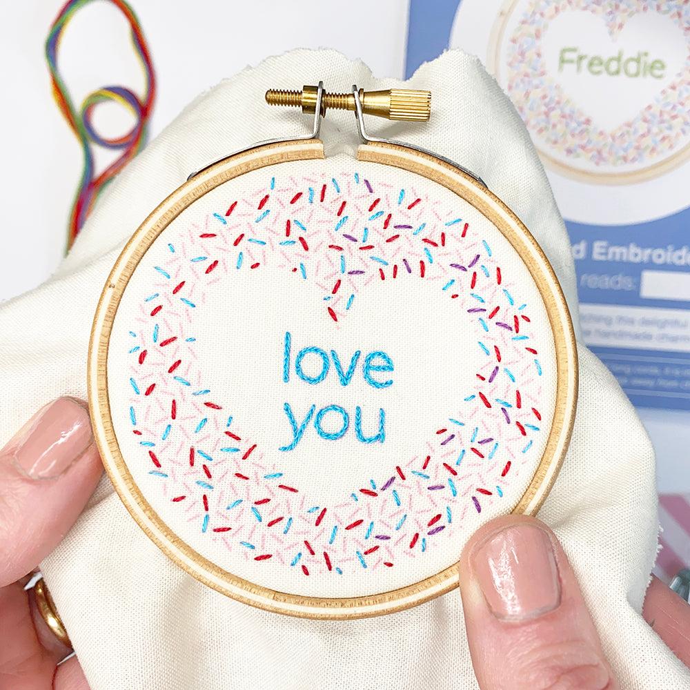 Rainbow Personalised Heart Embroidery Kit - Lazy May Embroidery