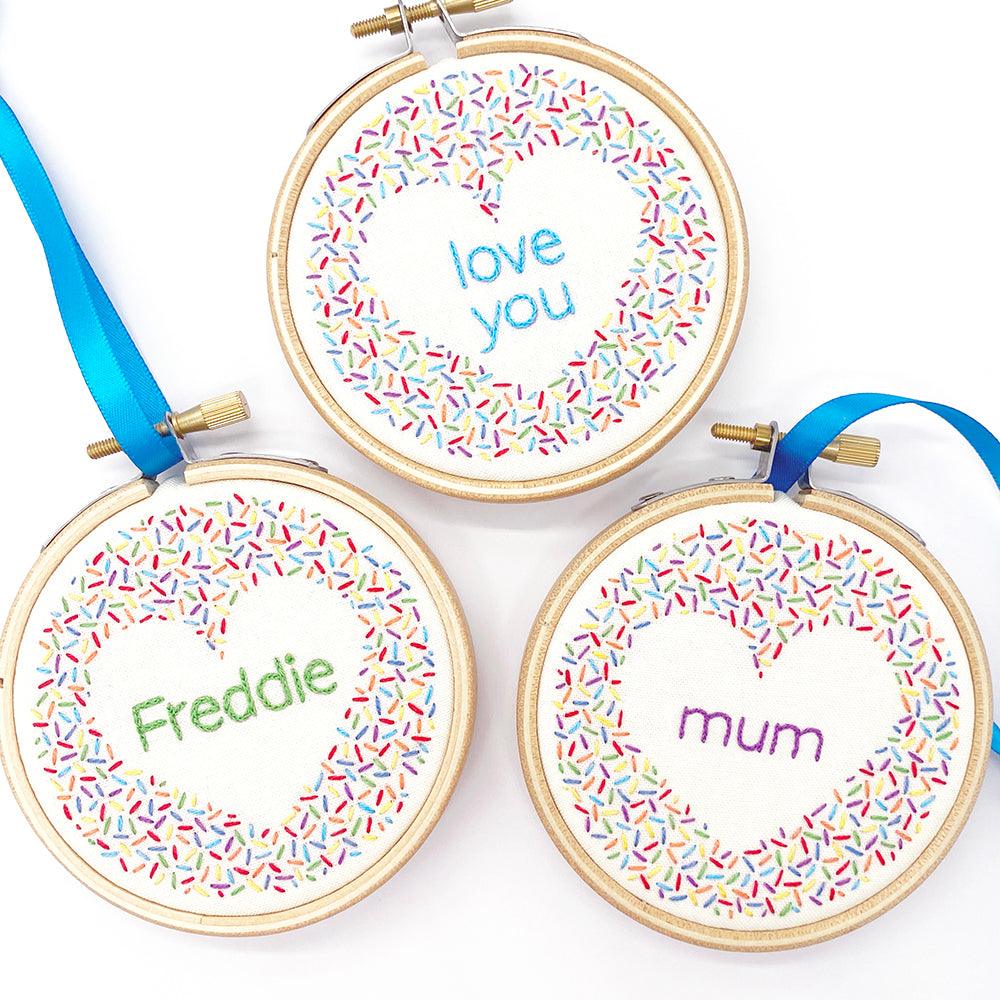 Rainbow Personalised Heart Embroidery Kit - Lazy May Embroidery