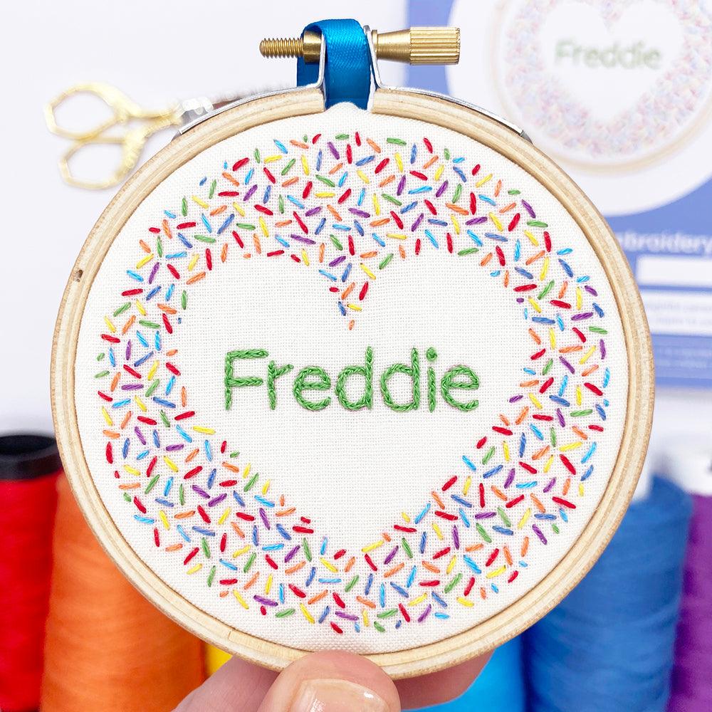 Rainbow Personalised Heart Embroidery Kit - Lazy May Embroidery