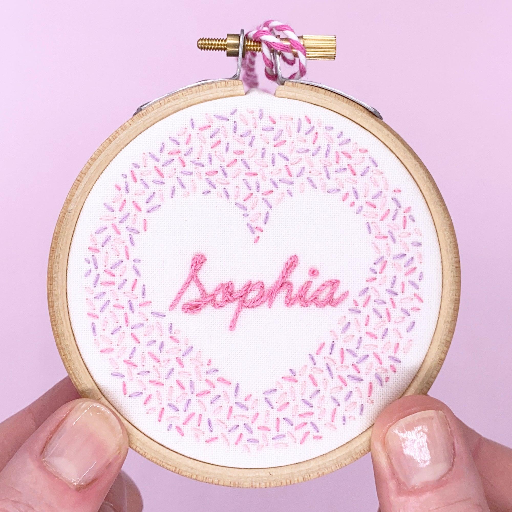 Pink Personalised Heart: Modern Embroidery Kit - Lazy May Embroidery