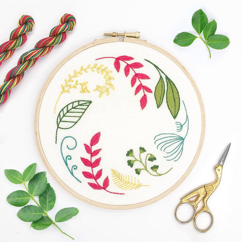 Leaf Wreath Ivory: Modern Floral Embroidery Kit - Lazy May Embroidery