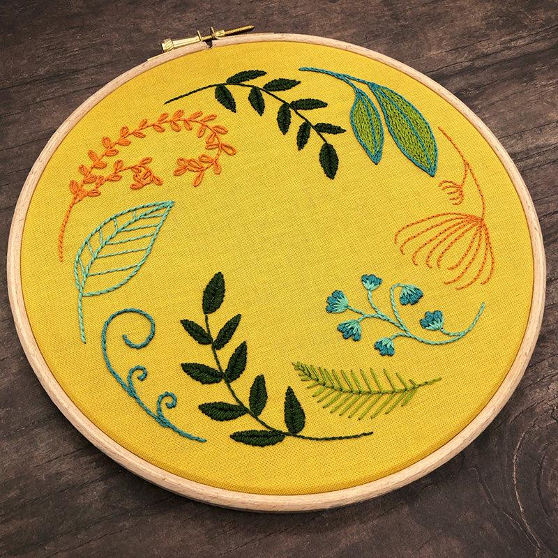 Leaf Wreath: Modern Floral Embroidery Kit - Lazy May Embroidery