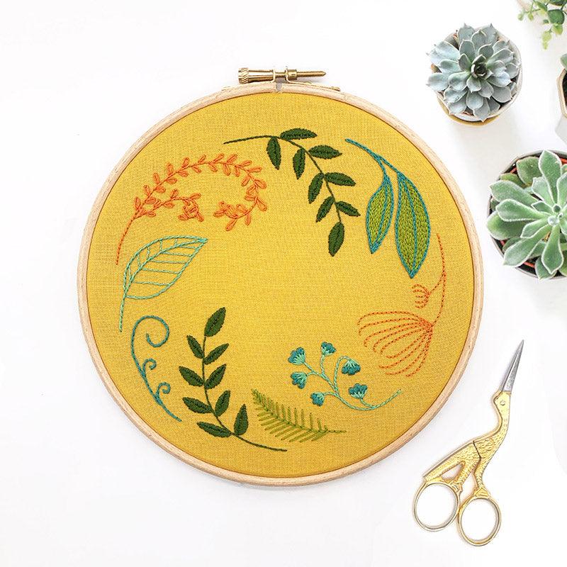 Leaf Wreath: Modern Floral Embroidery Kit - Lazy May Embroidery