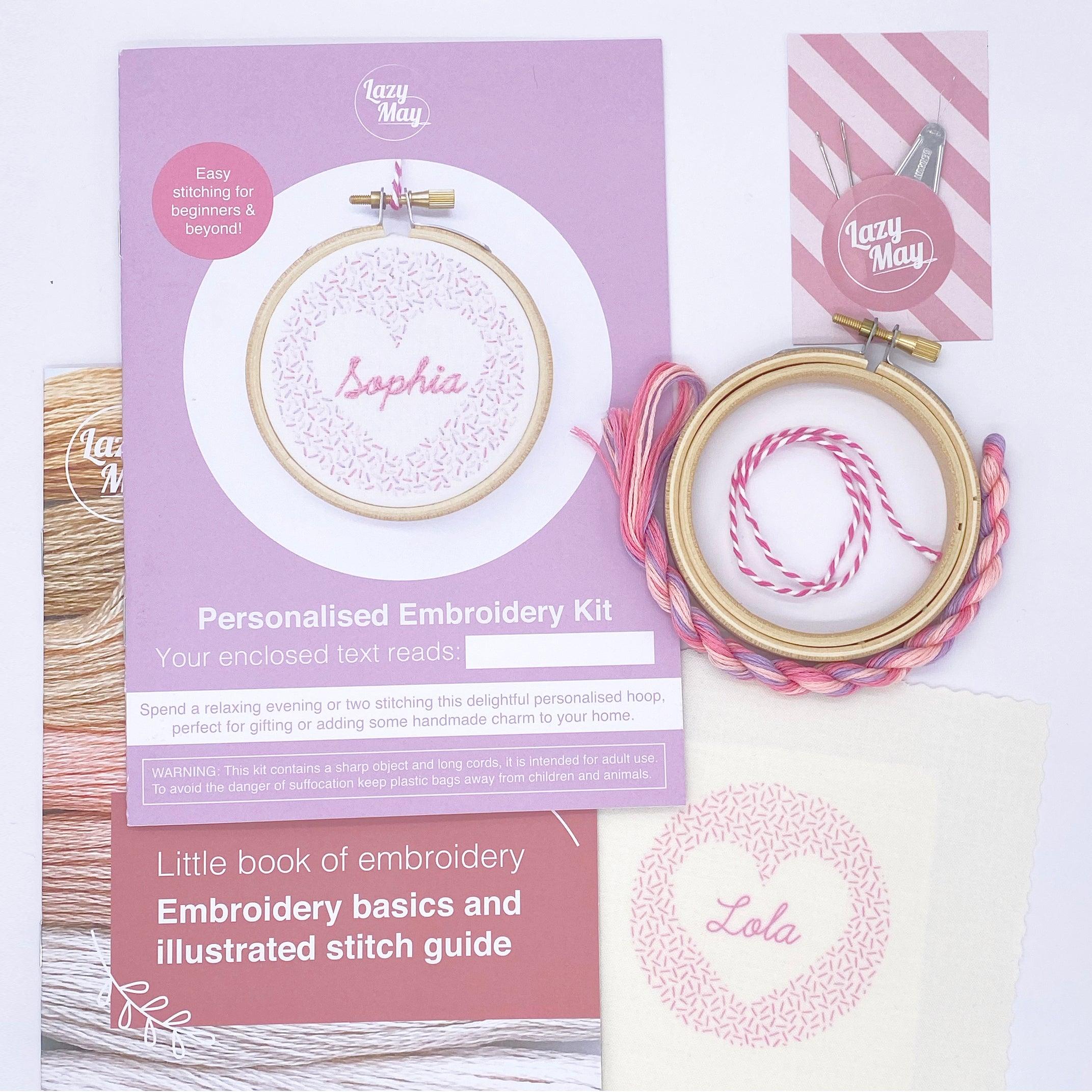 Pink Personalised Heart: Modern Embroidery Kit - Lazy May Embroidery