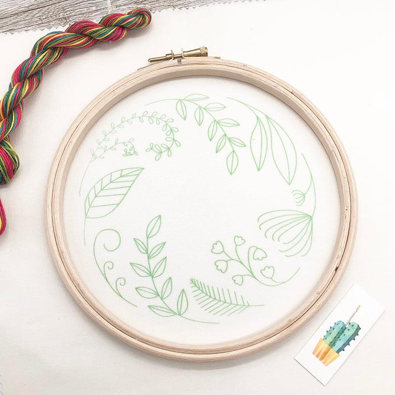 Leaf Wreath Ivory: Modern Floral Embroidery Kit - Lazy May Embroidery