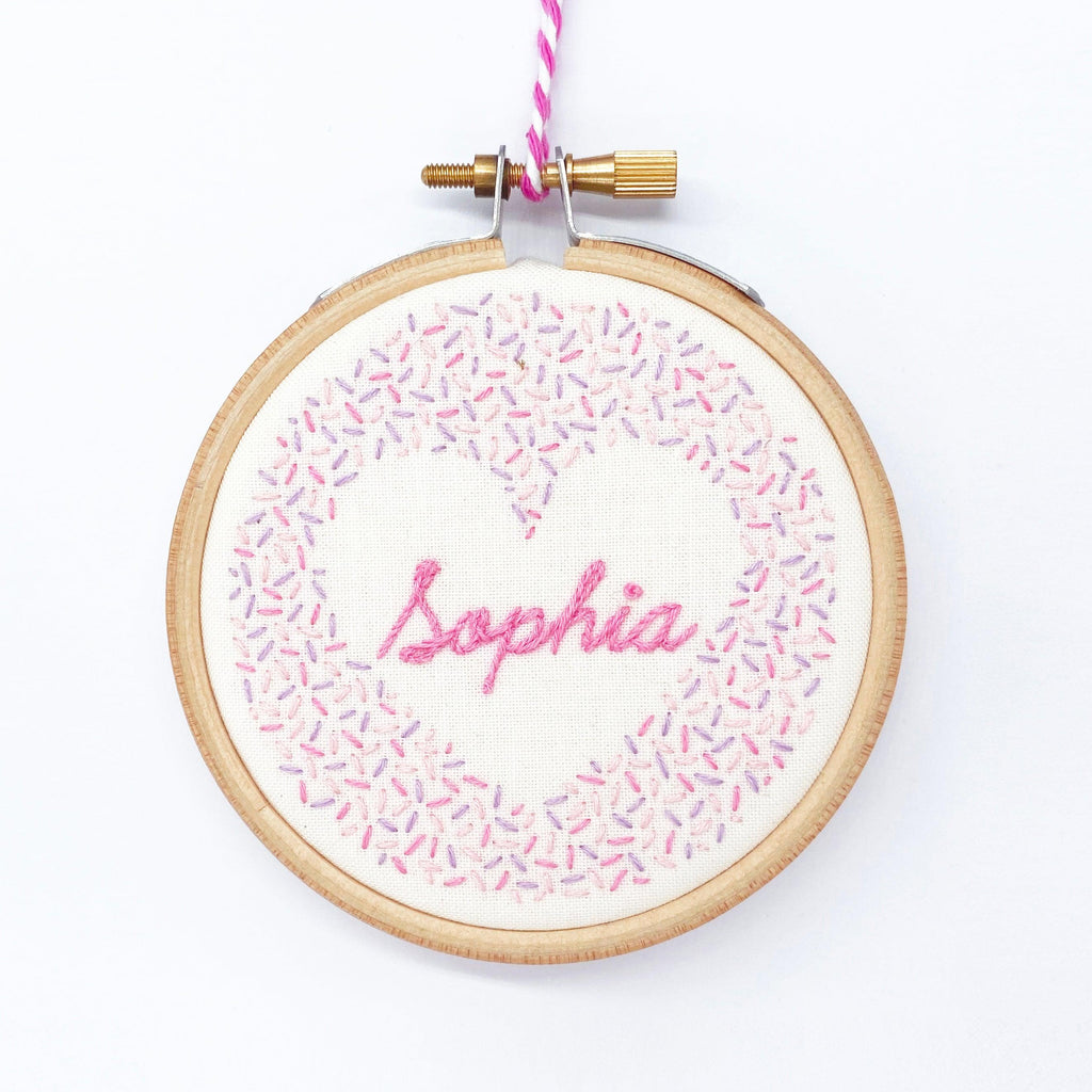 Pink Personalised Heart: Modern Embroidery Kit - Lazy May Embroidery